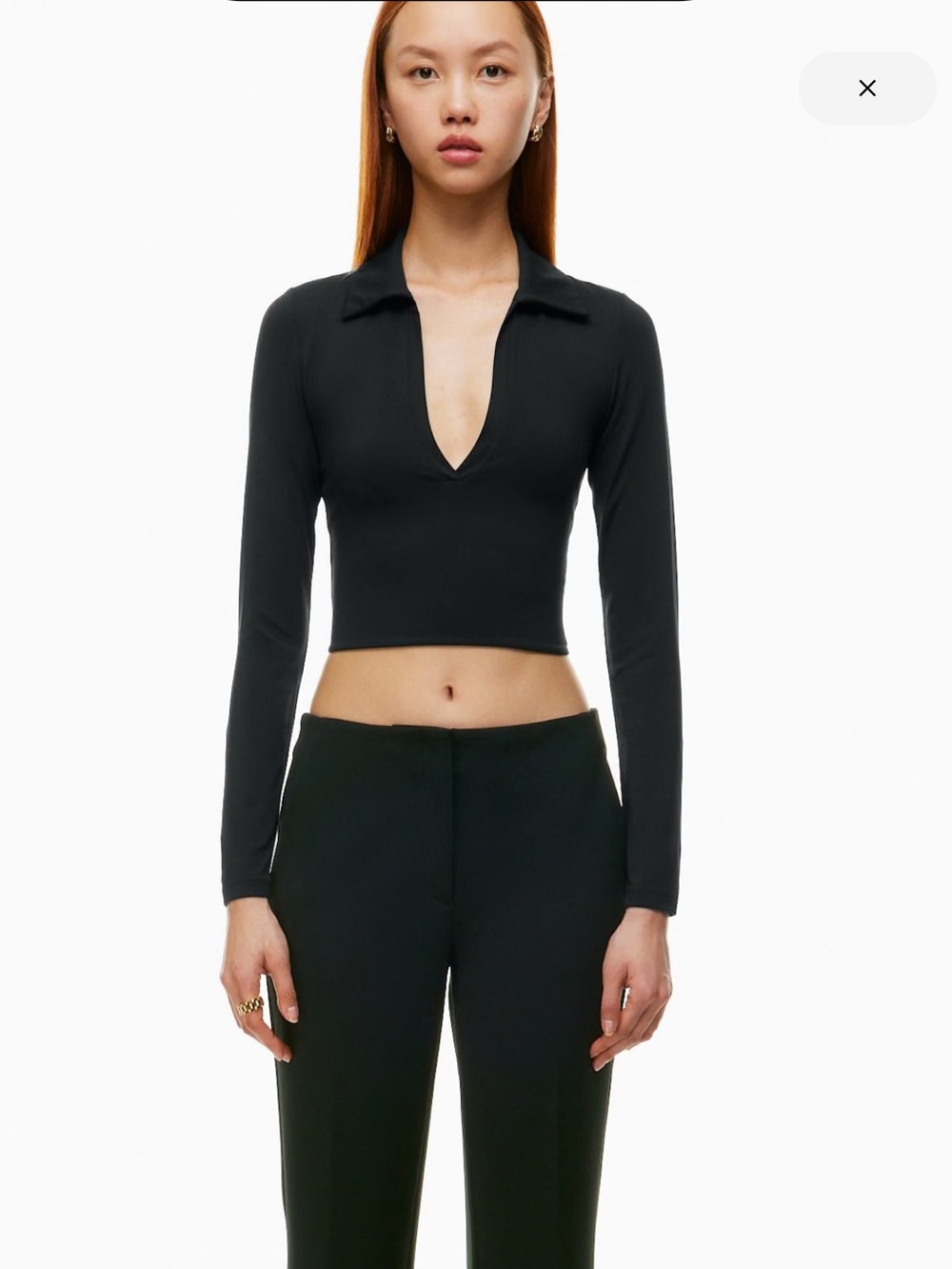 New with Tags Babaton Contour Cropped Black Long-Sleeve Polo Top (Aritzia)